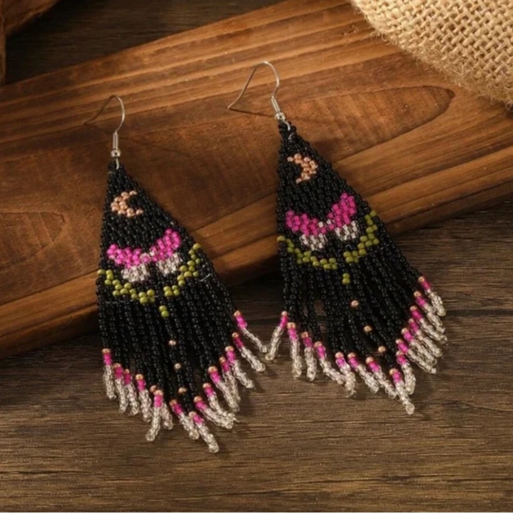❤️❤️ FREE Butterfly Tassel Fringe Beaded Drop Girly Chic Moon Hippie Earrings